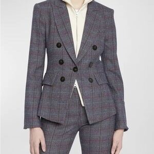 Veronica Beard Navy Plaid Double-Breasted Blazer